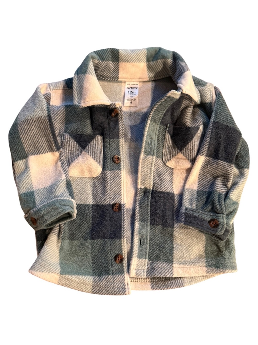 Carter’s Baby 12M Blue Green Plaid Fleece Shacket Jacket